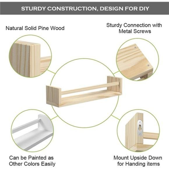 Set of 2 Natural Wood Floating Book Shelves for Kids Room (16.5Lx4W) - Picture 5 of 7